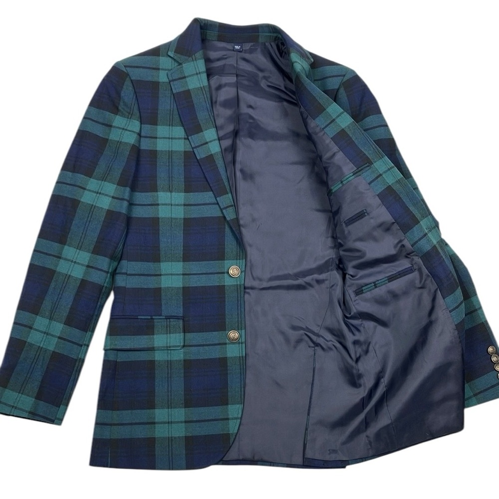 J Crew Thompson University Blazer Wool Blue Green Plaid Men's 36 NWT - Picture 3 of 15
